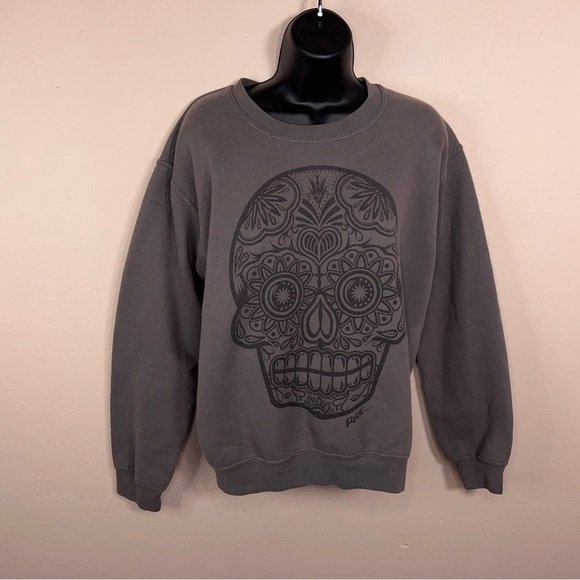 Y2K Era Rude Skull Sweatshirt READ DESCRIPTION  Small Sugar Skull Grey - Picture 8 of 14